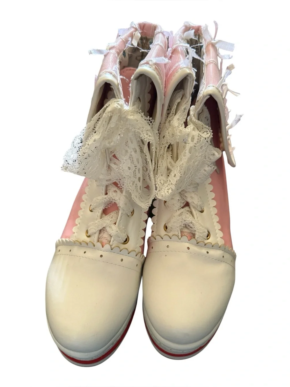 HILIB Womens Cute Lolita Boots Cosplay Brogue Wedge Boots size 39/US 8